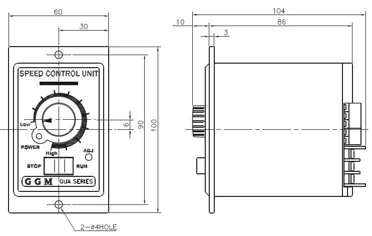 Bản vẽ kích thước bộ điều khiển GGM GUA-C